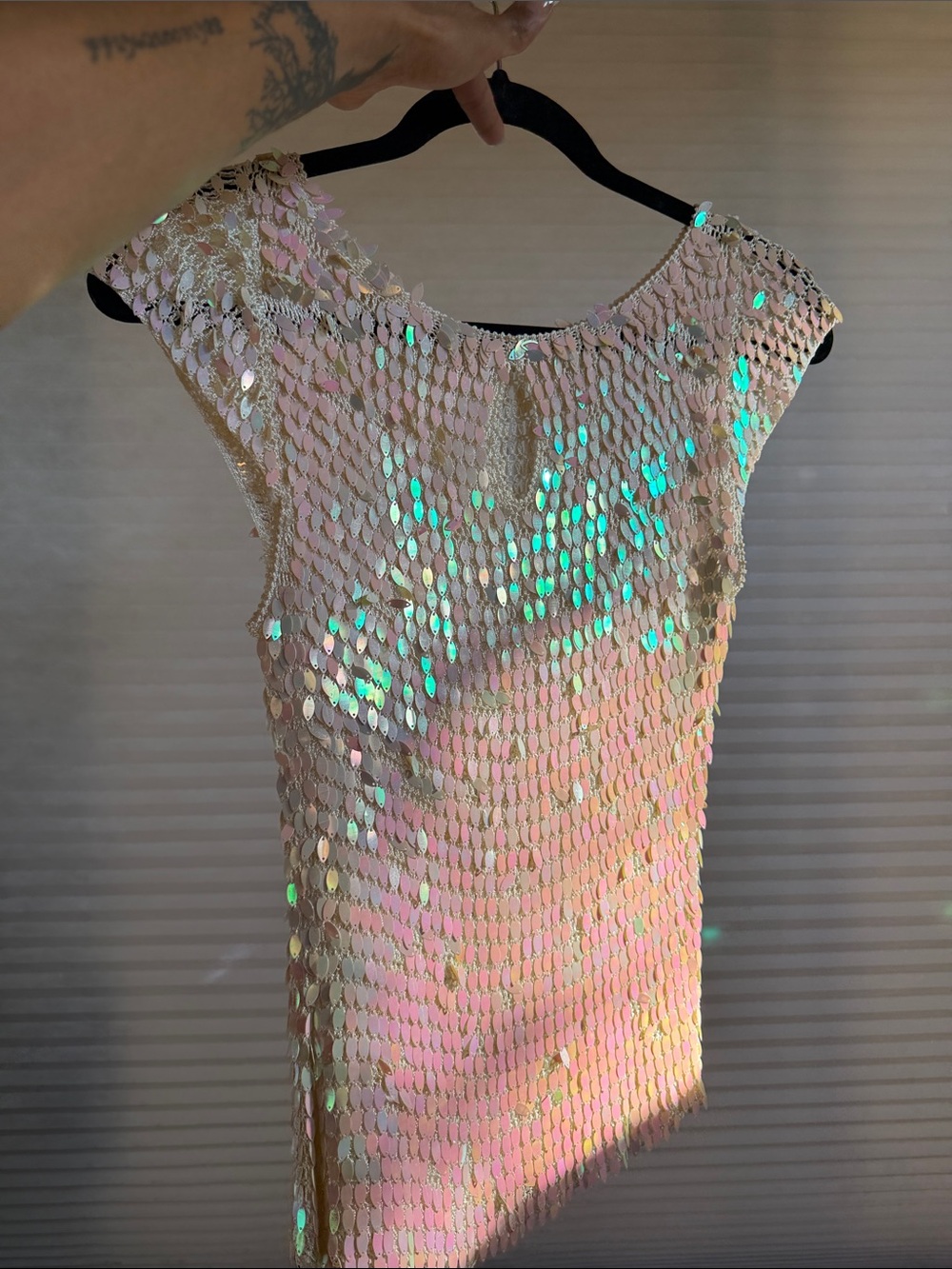 Vintage Y2K Iridescent Paillette Mesh Festival Blouse - Picture 5 of 16